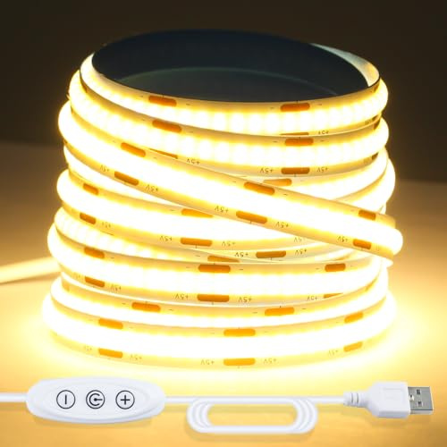CUQI COB LED Streifen, 3M USB Warmweiß 3000K Dimmbar LED Strip für TV LED Hintergrundbeleuchtung, Kleiderschränken, Spiegeln, Schlafzimmer Heimdekoration (960 LEDs/3M)
