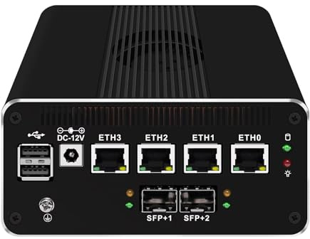 AIOPCWA Mini PC Firewall Micro Appliance Dual 10GbE SFP+, 12th Gen N305 10Gigabit, 4 Port i226V 2.5GbE LAN, OPNsense Hardware, Type-C, TF, 3-Display, Barebone NO RAM/OS/NVMe SSD