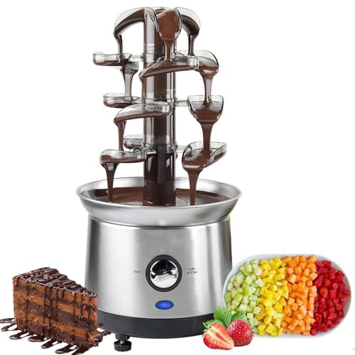 Fuente de chocolate de acero inoxidable de 4 niveles, máquina eléctrica de fondue, capacidad de 2.6 libras para chocolate, queso nacho y salsas