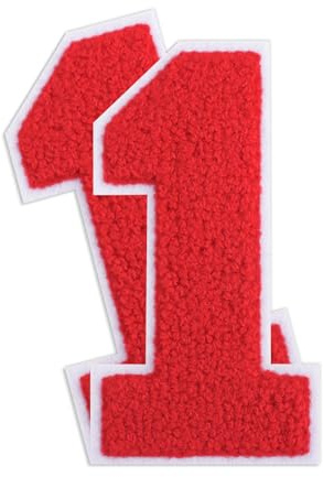 QianSiLi 2PCS 4.5 Inch Chenille Iron On Patches for Clothing Embroidered Patch Iron On Numbers for Football Shirts Clothes Jacket Hoodie Varsity (Red,1)