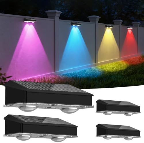 Hqynss Solarlampen für Außen Garten, 4 Stück IP65 Wasserdicht Solar Wandleuchte Aussen mit 9 RGB Leuchtmodi, LED Gartenzaunlichter für Terrasse Wand Treppen Zäune