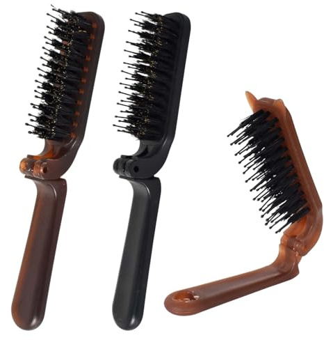 3 Brosse à Cheveux Pliable en Poils de Sanglier & Nylon, 2-en-1 Pliable pour Brillance & Volume, Mini Brosse de Voyage pour Sac à Main, Hommes & Femmes, Idéal pour Sport, Bureau