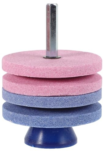 BESPORTBLE Affûteur de Lame de Tondeuse à Gazon Double Couche avec Tête de Meulage Industrielle Résistante Pierre à Aiguiser Quatre Couches Outil Affûtage Facile pour Jardin et Usage
