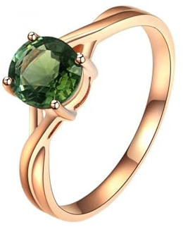Homxi Verlobungsring Damen Ringe Roségold 585, 4 Zinken Solitäre Rund mit Grün Turmalin 0,79 Karat, Damen Verlobungsringe Frauen Ringe Rosegold Grün, Gr. 63 (20.1)