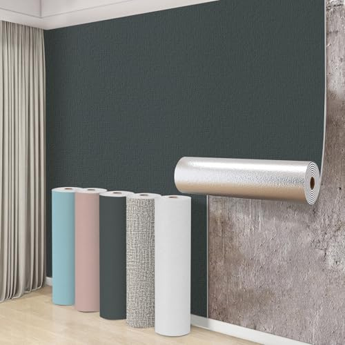 Swehooirt Self Adhesive Thermal Wallpaper 3mm Thick Peel and Stick Wallpaper for Bad Cold Walls Textured Black Grey Insulating Wall Covering Roll Waterproof Damp Proof Ceiling Kitchen