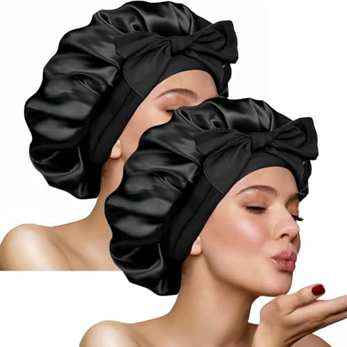 FOLAI Schlafmütze Satin Bonnet seidenhaube zum schlafen Nacht Schlaf Mütze Verstellbare Schlafkappe Kopfbedeckung Weiche Kopfhaube Schlafhaube Seide mit Gummizug für Damen und Mädchen