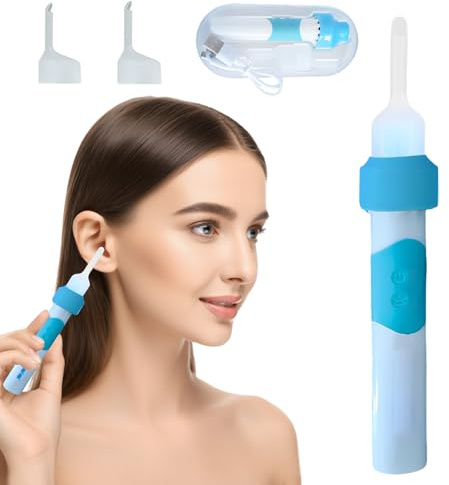 Oroclear Ohrenschmalz-Sauger leuchtend Ohrenreiniger Entferner Ohrenschmalz-Reiniger Sicheres Und Weiches Ear Cleaner mit 2 Waschbaren Ersatzköpfen für Erwachsene Kinder und ältere Men (Blau)