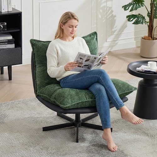 UNISOAR Sessel 360°drehbar mit 4-Fach Verstellbarer Rückenlehne, breite Sitzfläche, Chenille-Bezug, armlehnloser Loungesessel für Wohnzimmer und Schlafzimmer
