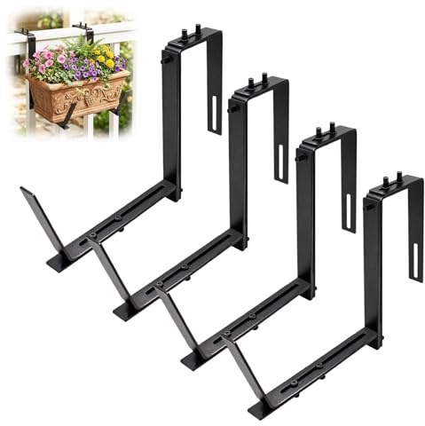JNUYISW 4 Piezas Soporte para Jardineras para Parapetos y Barandas de Balcón, Ajustable Soporte de Maceteros 2 Métodos de Instalación Metal Soporte Macetas Exterior para Terrazas, Paredes, Vallas
