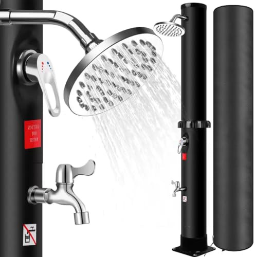 Thotvend Doccia Solare da Giardino 35 Litri, Doccia da Giardino con Cestello Rotante a Pioggia e Rubinetto, Doccia per Piscina e Campeggio, Acqua Calda Fino a 60°C, Senza Connessione Elettrica