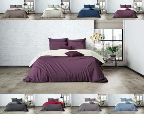 MISTRAL HOME Uni Einfarbig Wende Bettwäsche Edel Perkal 100% Ägyptische Baumwolle, Maße:240 cm x 220 cm, Farbe:Pristine-Dark Violet