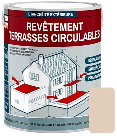 Peinture, résine d'étanchéité imperméabilisation terrasse circulable, balcon, sols extérieurs, béton, plusieurs coloris PROCOM 2.5 litres