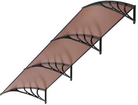 VIVOHOME Polycarbonate Window Door Awning Canopy Brown with Black Bracket 300x100cm