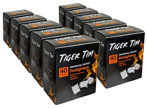 Tiger Tim 400 Sachet Firelighters Mess-Free Safe Odourless Instant Fire Starter for Wood Burners Barbecues Stoves Grills Campfires