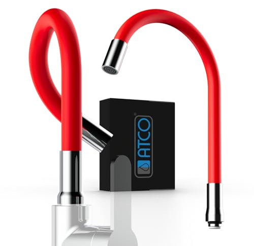 ATCO® Flexibler Auslauf S-Auslauf Standventil Wasserhahn Waschtisch Spültisch Armatur Wandarmatur Schwenkauslauf Küchenarmatur 3/4 rot