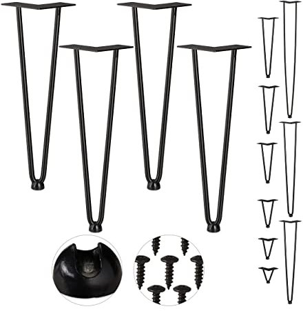 Relaxdays Hairpin Legs, 4er Set, 2 Streben, Metall, Haarnadel Tischbein für Hocker, Tisch & Schrank, 40 cm hoch, schwarz