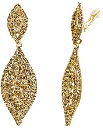 EVER FAITH Damen Ohrclips Hänger Kristall Hochzeit Braut Party Vintage Charm 2 Blatt Ohrringe Clip Braun Gold-Ton