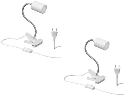 ledscom.de 2 Stück Klemmleuchte WAIKA mit Schwanenhals und Schalter weiß matt + LED Lampe weiß 3-Stufen Dimmen 609lm
