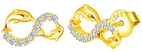INFINIONLY Damen Ohrring, 925 Sterling silber Schmuck-Sets, Nettes Delfin-Unendlichkeitssymbol Ohrringe, golden, Intarsien Zirkon, Geburtstag Weihnachten Muttertag Geschenk