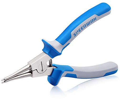 SPEEDWOX Sicherungsringzange, externe Sprengringzange mit gebogener Backe, 17,8 cm, Haltringzange, Präzisions-C-Clipzange, feste Spitze, Komfort-TPR-Griffe
