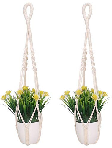 2 Pack Macrame Plant Hangers, Cotton Rope Woven Indoor Outdoor hanging plant holder Wall Hanging Planter Ceiling plants for Flower Pot, Hanging Plants Holder for Yard Garden Home Decoration, 60 cm