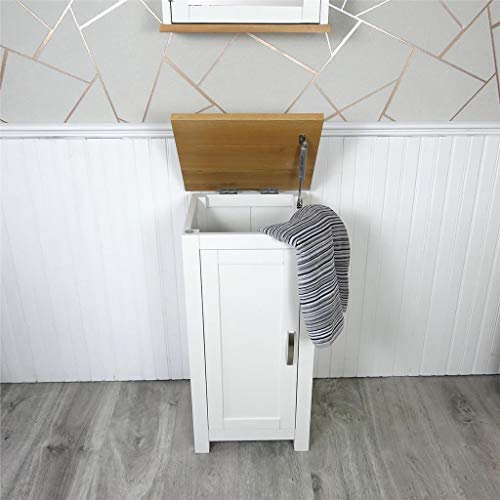 bathrooms & more store White Laundry Bin with Hydraulic Damper|Oak Top Laundry Basket H75 x D35 x W35cm