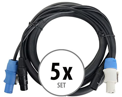 Pronomic Stage PPD-2.5 Hybridkabel Powerplug/DMX 5x Set - Kombi-Kabel für Stromversorgung und DMX-Signal - Kein Kabelsalat mehr bei der Verbindung zu Lichteffekten - Länge: 2,5 m - Schwarz