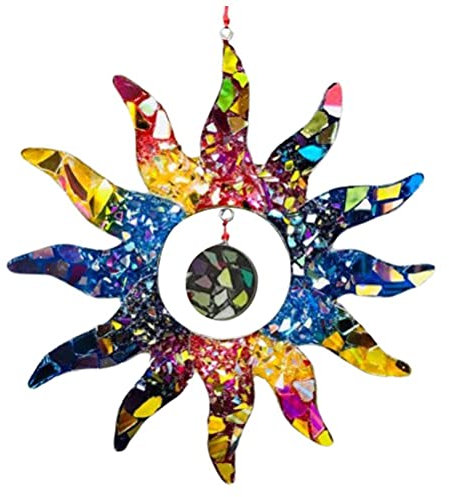 Yusat Sonnendekoration, bunte Sonne, Wandkunst, Dekoration, hängende Sonnenstatuen, hängende glänzende Sonne, Wandkunst drinnen und draußen, Haus-Gartendekoration, 21 cm im