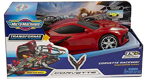 Grandi Giochi - Voiture Corvette Transformable Micro Machines, s'ouvre et se transforme en Une Grande Ville avec 15 Zones de Jeu. Véhicule Inclus - MCM13000