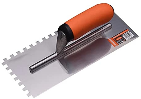 Edward Tools Squared Notch Tile and Flooring Trowel - 1/4” X 1/4” X 1/4” Pro Grade Stainless Steel Trowel - Ergonomic Rubber Grip Comfort Handle - Spread Evenly Thinset/Mastic - 11” x 4 3/4” Blade