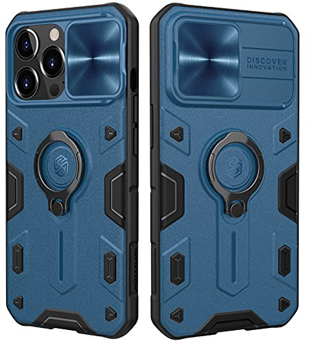 Nillkin CamShield Armor Kompatibel mit iPhone 13 Pro Hülle mit Kameraschutz und 360° Drehbarer Ständer, Militärqualität Handyhülle für iPhone 13 Pro Case 6.1 Zoll Blau