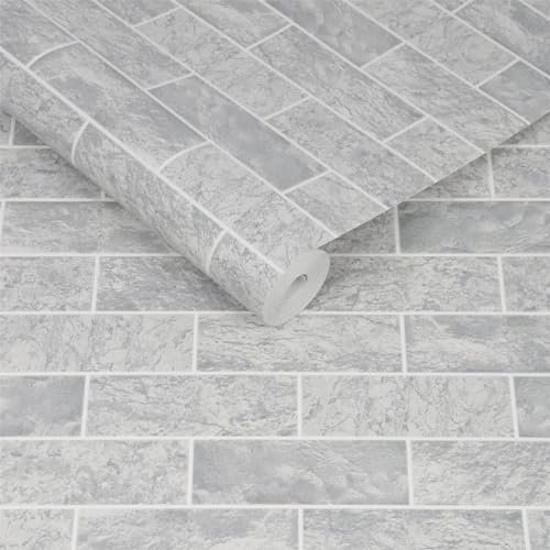 Contour Grey Tile Wallpaper | Paste The Wall Application | Grey Tile |Fully Washable |Antibacterial | Eco-Friendly