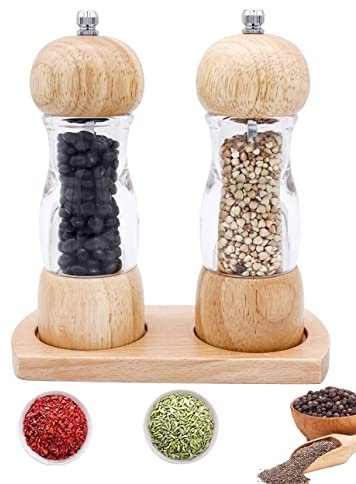 Sindax Lot de 2 Moulin à Sel et Poivre en Bois 6 Pouces Manuel Boite Cuisine pour Moudre Différents épices (Nature)