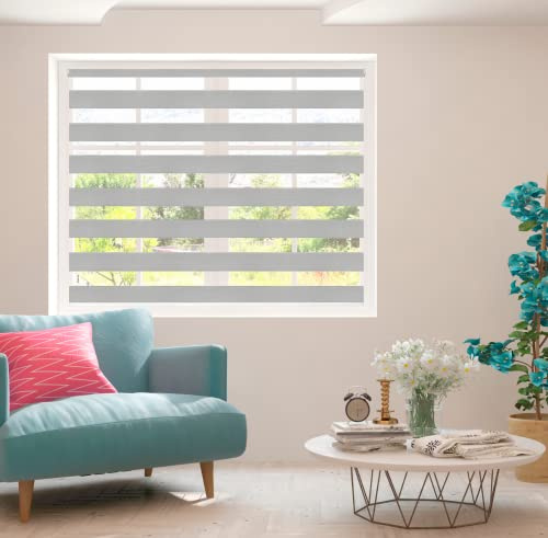 Zebra Blind Day and Night Roller Blind Aluminium Frame Dual Layer Fabric Modern Window Blind Easy to Install Easy Clean Privacy Living Room Kitchen Bedroom Bathroom 155 cm Drop (Grey, 100cm Width)