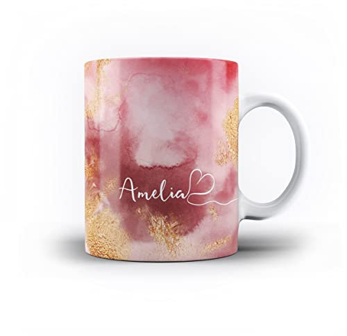 iCaseDesigner Personalised Agate Watercolour Marble Name with Heart 11oz Ceramic Mug - 11. Dusty Pink