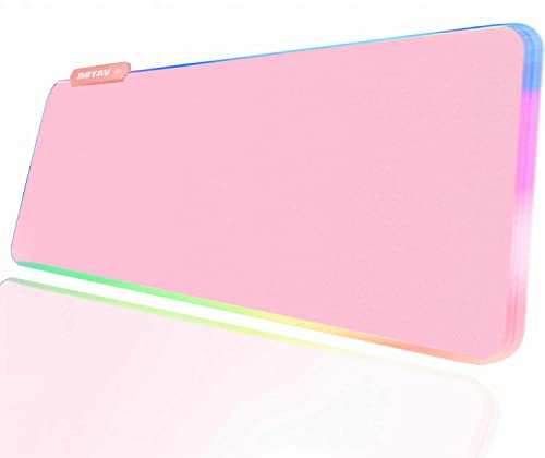 JMIYAV Rosa RGB Gaming Mauspad Led Erweiterte Groß Schreibtischunterlage Rutschfester Gummi XL XXL Pink Gaming Mousepad Großes Mouse Pad Mouse Mat für Gamer 800x300 mm P1-1