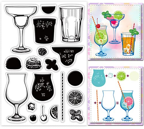 GLOBLELAND Layering Fruit Drink Background Clear Stamps Layered Wine Silicone Clear Stamp Seals for Cards Making DIY Scrapbooking Photo Journal Album Decoration