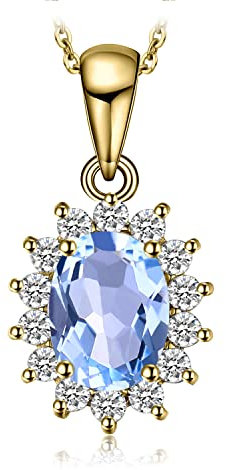 JewelryPalace Ovalschliff 2.4ct Natur Blau Topas Kette Anhänger Gold 45CM, Blautopas Schmuck Set, Halskette Damen Silber 925 Collier Damen Quadrat Edelstein Mädchen, Ketten mit Stein Frauen