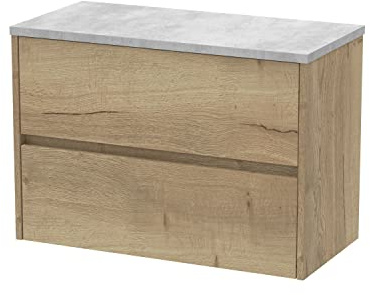 Hudson Reed HAV806LBG Havana Modern Bathroom Wall Hung 2 Drawer Countertop Unit & Laminate Worktop, 800mm, Woodgrain Autumn Oak/Bellato Grey