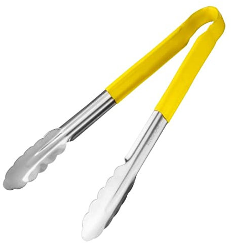 Chabrias Ltd 12 Utility Tongs Stainless Steel Colour Coded Serving Tongs (12, Yellow)