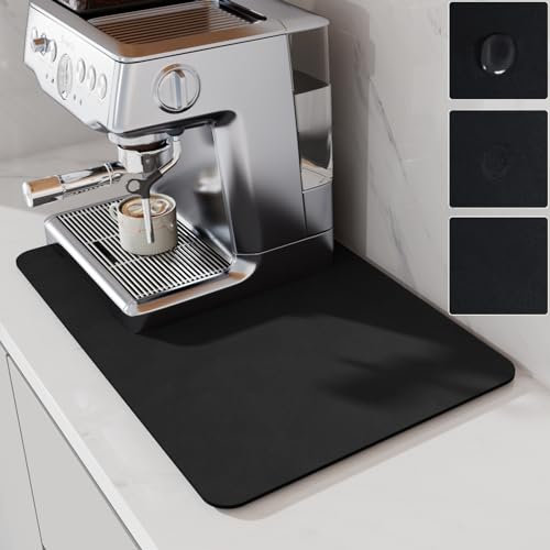 LIMNUO Tapis à café, Tapis de séchage Absorbant pour comptoir, pour comptoir de Cuisine, Machine à café, cafetière, Machine à Expresso, égouttoir à Vaisselle (Noir, 50x30cm)