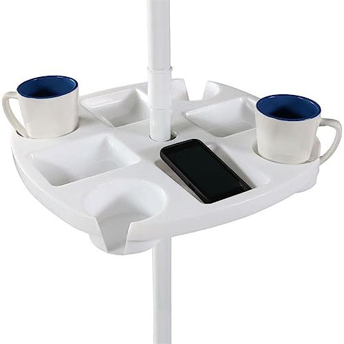 Egujiwa Tavolo da Ombrellone da Esterno con 4 Portabicchieri e 4 Scomparti per Snack Vassoio in Plastica per Ombrelloni da Spiaggia da Giardino (Bianco)