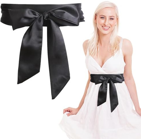 LYQNIHOB Schwarze Satin-Schärpe für Damen, perfekt für Hochzeit, Party und besondere Anlässe Lange Gürtel für Abendkleider und elegante Taillenakzente Einzelstück Brautgürtel