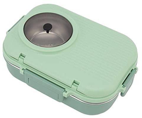 Insulated Bento Box Thermal Lunch Box 1100ml Double Decker with Flowproof Lid, Portable Food Container with Rust Resistant 304 Stainless Steel (Green)