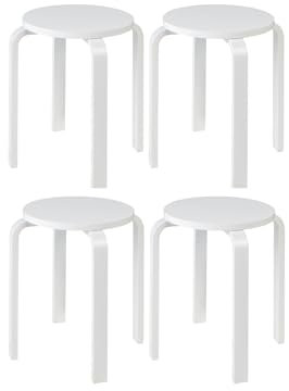 Home4You Blumenständer Pflanzenhocker | 4er Set | Birkenholz | Weiß | Ø 32 x H 46 cm