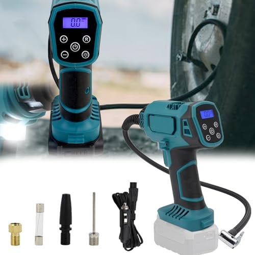 Compressore A Batteria, Pompa Ad Aria A Batteria Compatibile Con Makita Display LCD Agli Ioni Litio 18V Lampada A LED Indicatore Pressione Dei Pneumatici E Con 4 Ugelli Pompa Ad Aria (Senza Batteria)