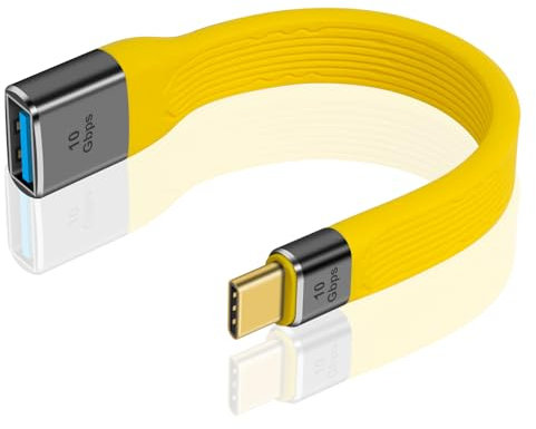 Duttek Short USB Extension Cable, Yellow USB A Female to USB C Male Cable 10Gbps 60W Soft Flat Short USB C to USB A Extension Cable for MacBook,Laptop, Tablet, Phone,Google Pixel, Power Bank - 13cm