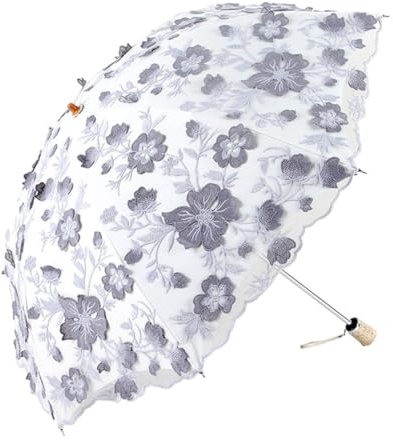 BYNYXI Parapluie en dentelle brodée - 50 cm - Parapluie de mariage - Double couche - Protection solaire - Parasol pliable en dentelle - Broderie - Pour mariage, fête, mariée - Photographie