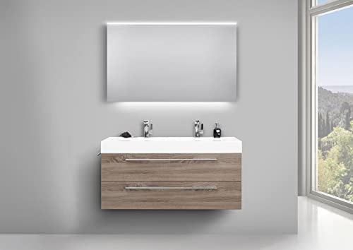 Intarbad ~ Doppelwaschbecken Design Bad Set, Unterschrank und LED Lichtspiegel Schwarz Matt Lack (Anti-Finger-Print) IB5300
