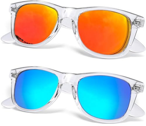 Joopin Square Polarised Sunglasses for Men Women UV Protection Unisex Retro Mirrored Sunglasses Man for Driving Hiking Fishing Sports (Blue+Orange Red)